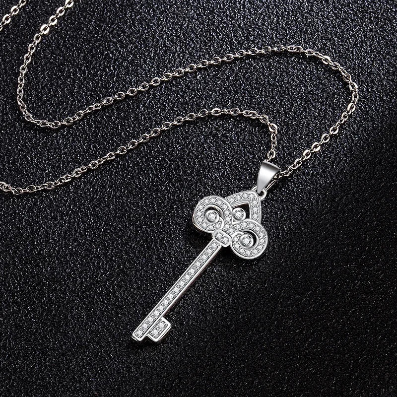 

Elegant Long Key Pendant Necklace for Women, Trendy S925 Sterling Silver Accessory