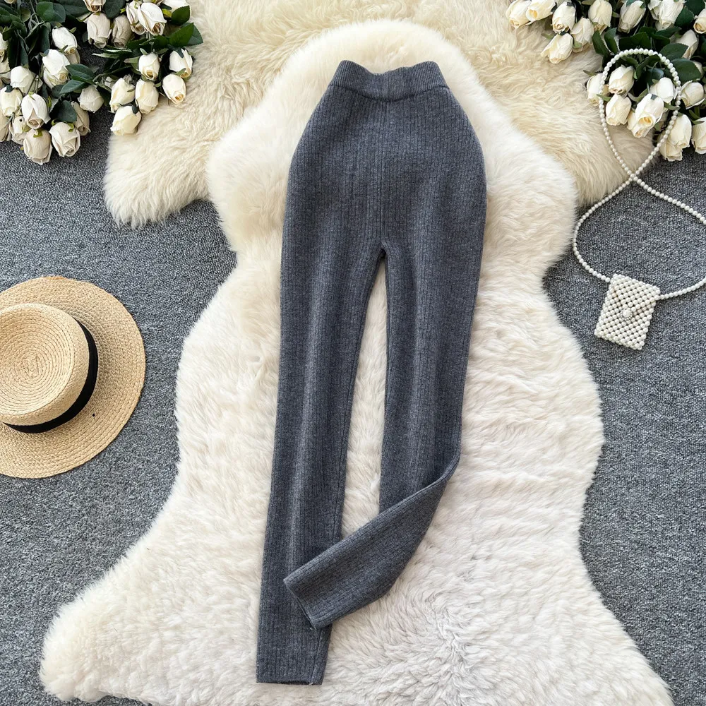 Karofi Thermo-gefütterte Strickleggings für Damen, hohe Taille, warme, mit Fleece gefütterte Stretch-Ripp-Hose, weiche, dünne Winterhose P309 – Detail 2