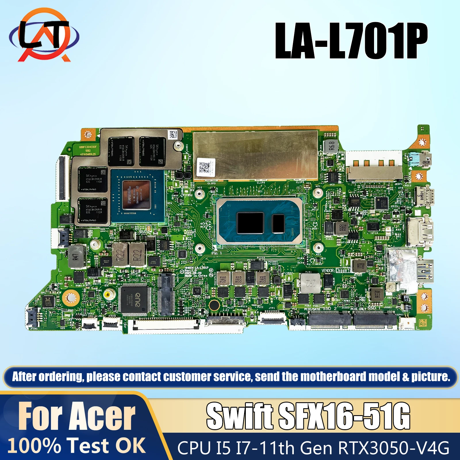 

HH6FH LA-L701P Mainboard For Acer Swift SFX16-51G Laptop Motherboard With I5 I7-11th Gen CPU RTX3050-V4G 100% Tested OK