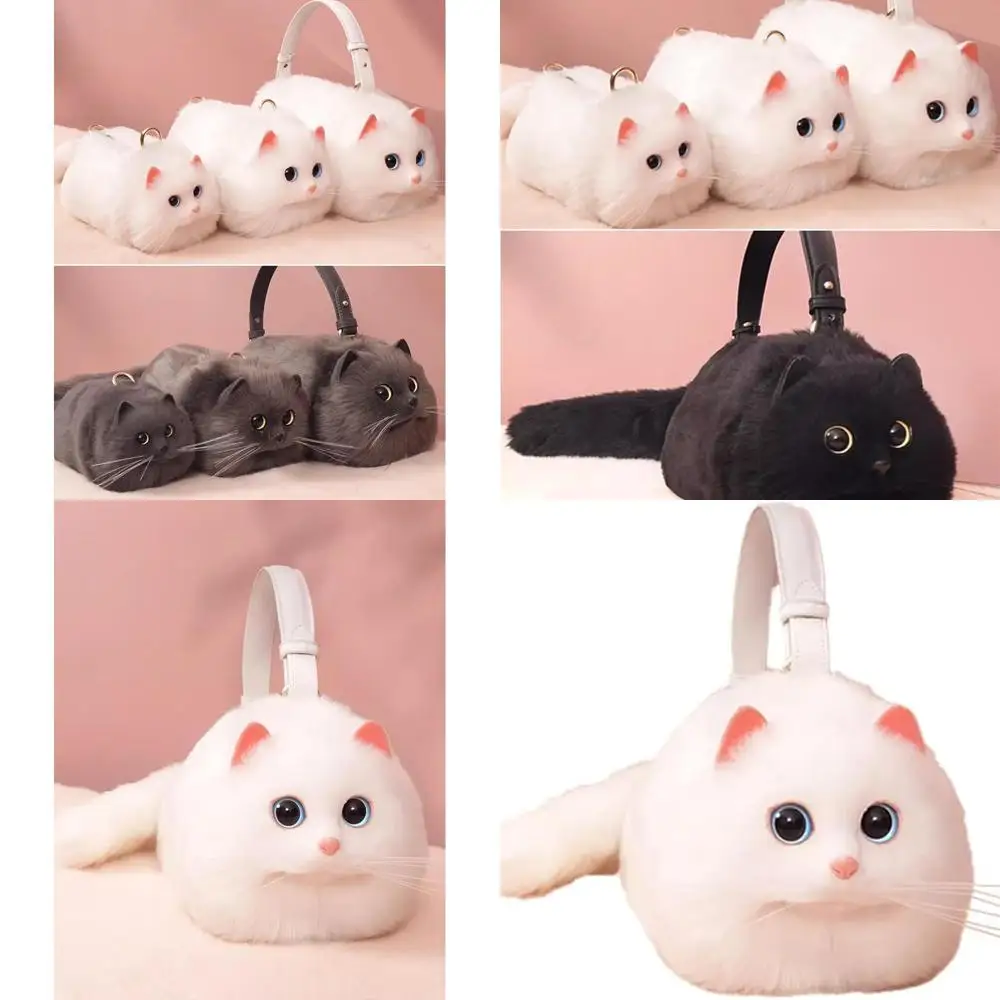 

Realistic Faux Fur Cat Crossbody Bag, Soft Plush Shoulder Bag for Women, Cosplay & Halloween Accessories