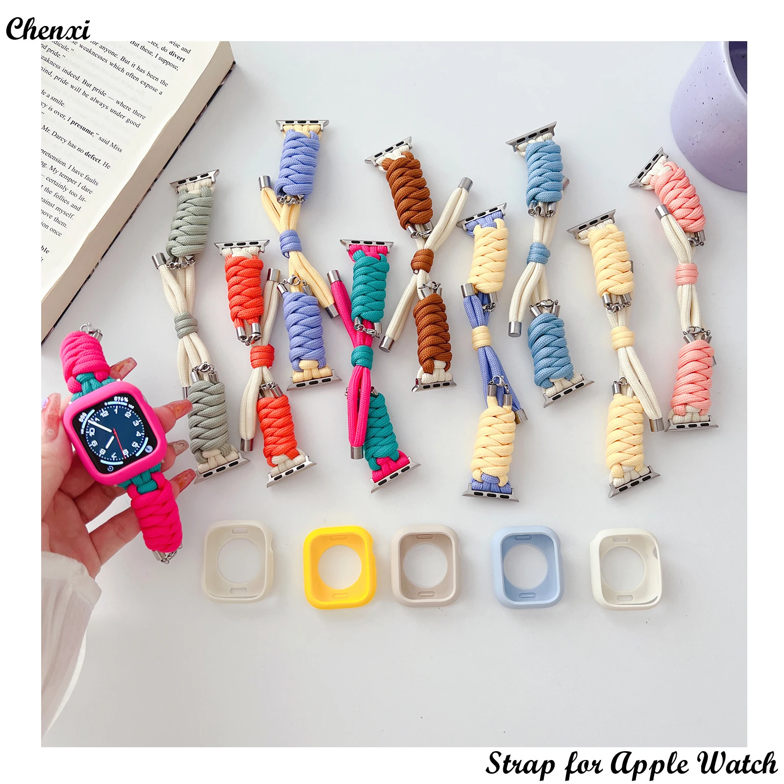 

Fashion nylon strap for Apple watch band colored stretch chain iwatch87654321SE 38 40 41 42 44 45 49MM women case band set