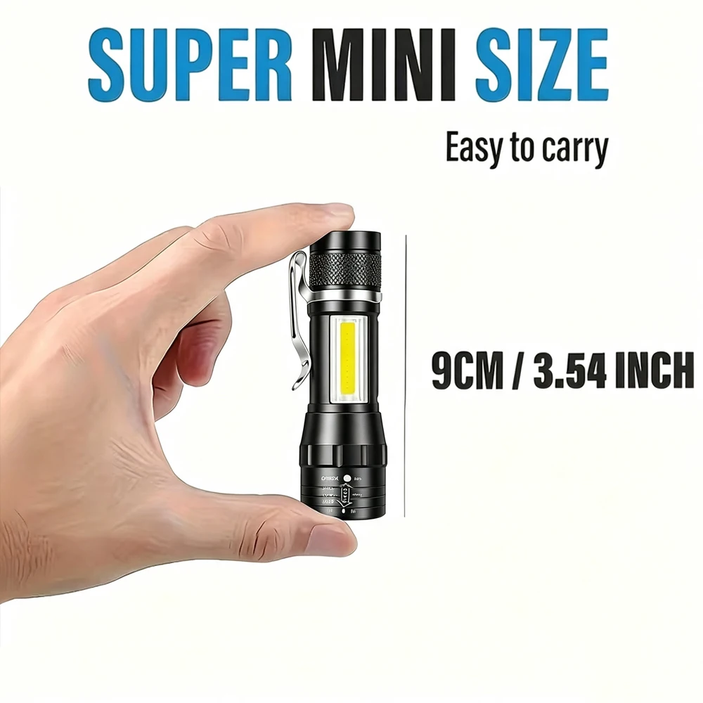 COB+XPE Mini Portable Flashlight Zoomable Small Torch USB Rechargeable Outdoor Camping Fishing Long Range Emergency Lantern