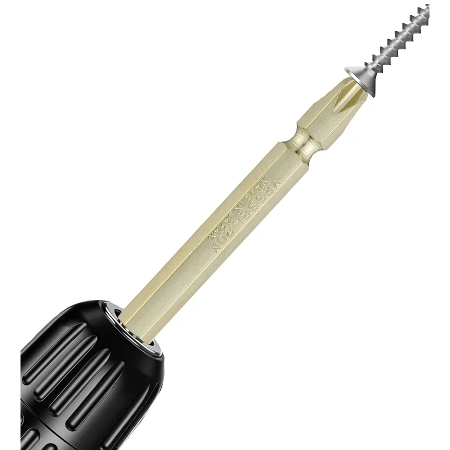 VESSEL A142110L 1/4 بوصة JIS لقم فيليبس برأس مزدوج، مغناطيسي ذهبي، صلابة عالية، إصدار محدود للإصلاح الدقيق