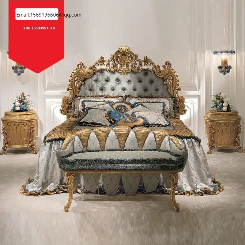 

European-style all-wood double bed 1.8m princess bed French shell carved cloth bed