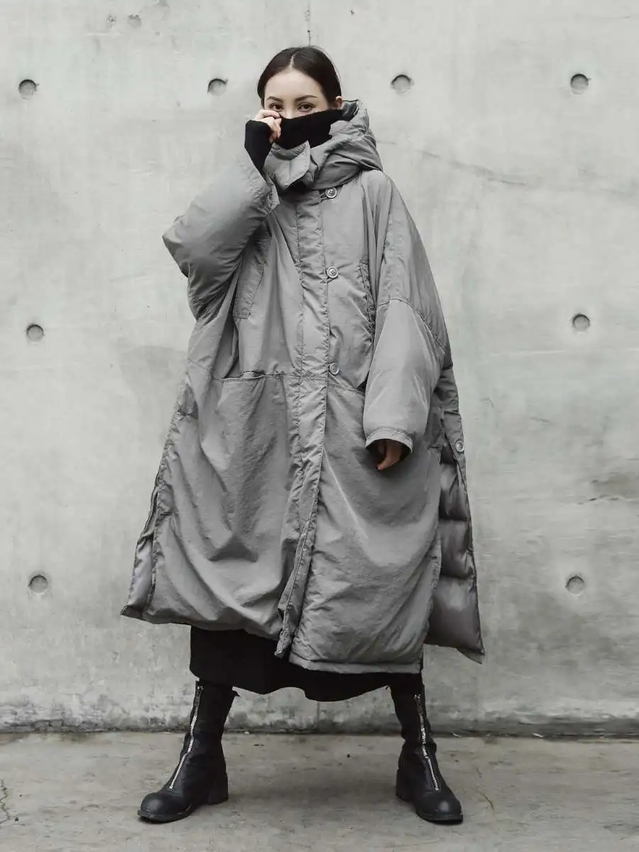 

Women's Thiened Long Coat Winter New Sle Slit Loose Hooded Large Cotton Jaet Trendy Cotton Clothes Full Sve