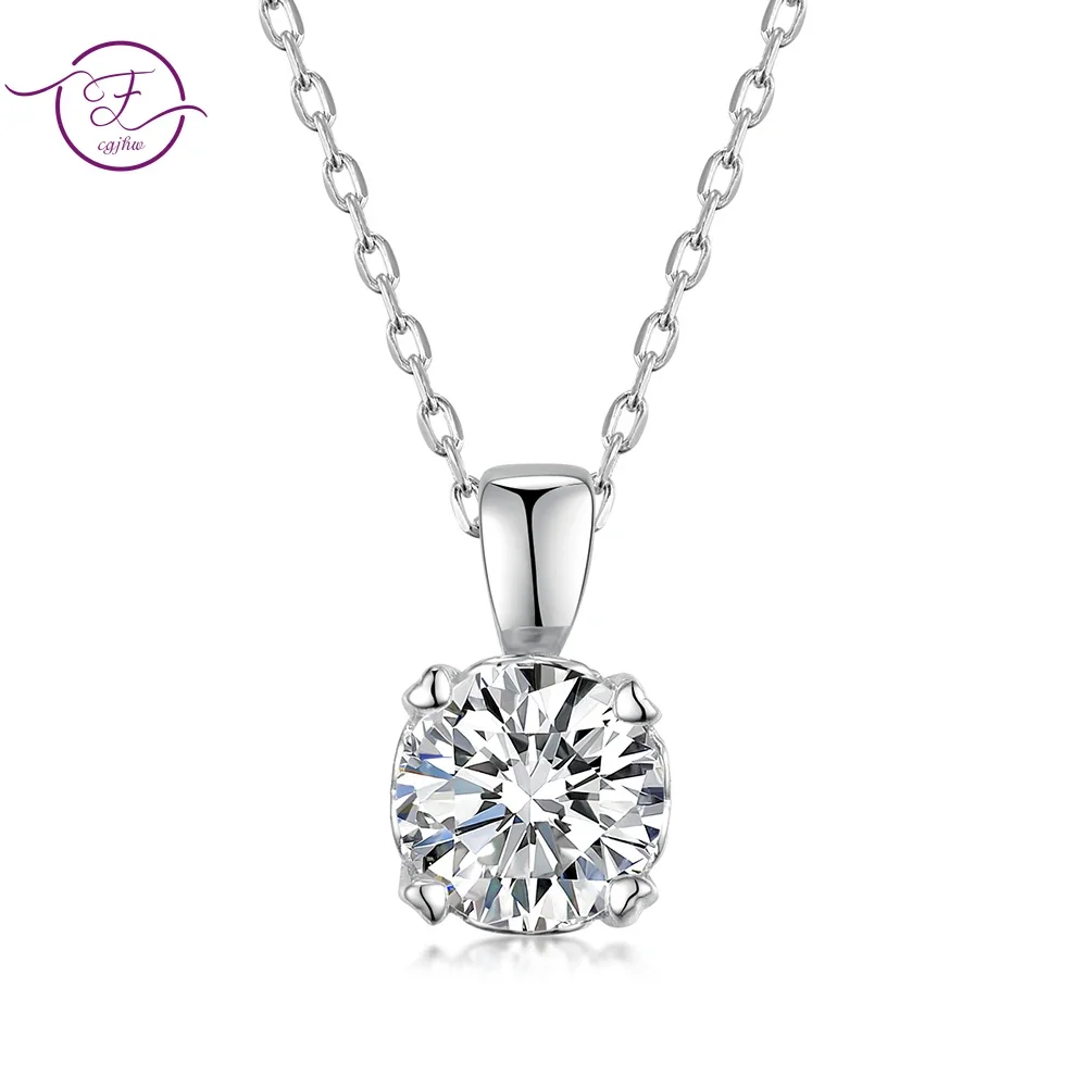 

Women's 1 Carat 6.5mm EF Round Moissanite Necklace D Color Diamond Silver Plated Pendants Fine Jewelry Wedding Engagement Gift