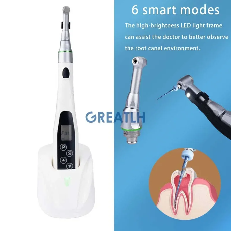 

GREATLH Dental LED Wireless 16:1 Reduction Contra Angle Endo Motor Endodontic Treatment Root Canal Therapy Dental Instrument