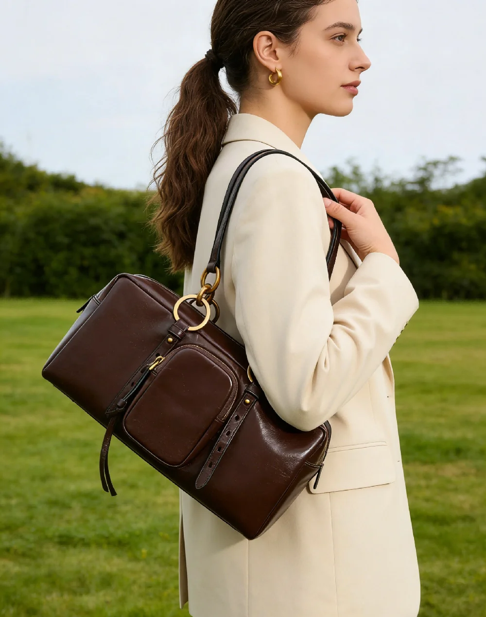 

Dark Brown Tote Shoulder Bag for Women Elegant Top Handle Handbag Large Capacity Business Commute Bag for Office