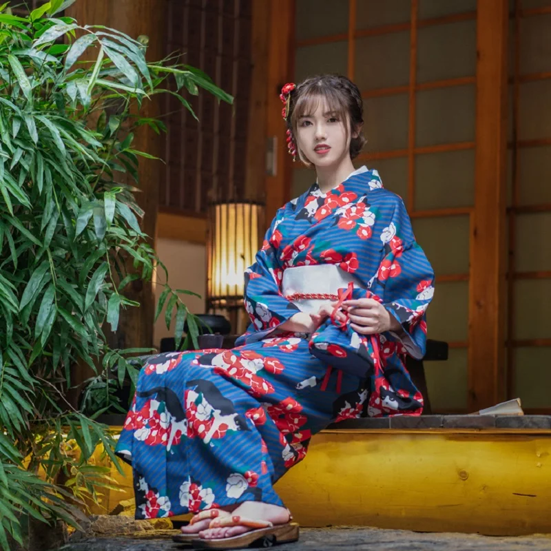 Tokyo Trend Girl Kimono Yukata Cute Milk Cat Pattern Clothing Traditional Japanese Women's Formal Performance Cosplay