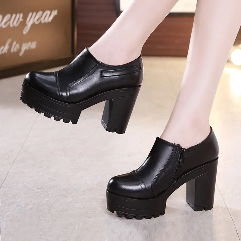 Plus Size 32-43 Block Heels Deep Pumps Women Platform Shoes 2021 Spring Fall Plush High Heels Shoes Elegant Office Model Shoe