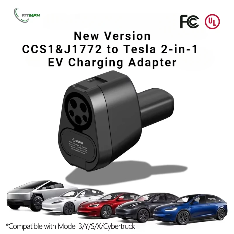 FITMPH US Tesla 2-in-1 CCS1 & J1772 to NACS DC Fast Charging Adapter, For Model 3/Y/S/X/Cybertruck, 250kW, Level1/2/3 Chargiing