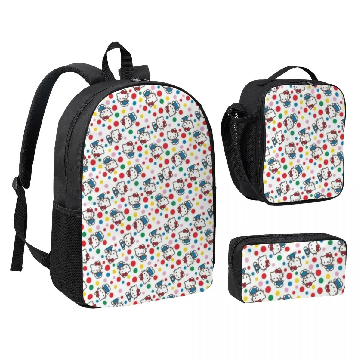 Hello Kitty 17-Inch School Backpack with Insulated Lunch Bag and Pen Case Perfect All-in-One Set for Daily Use