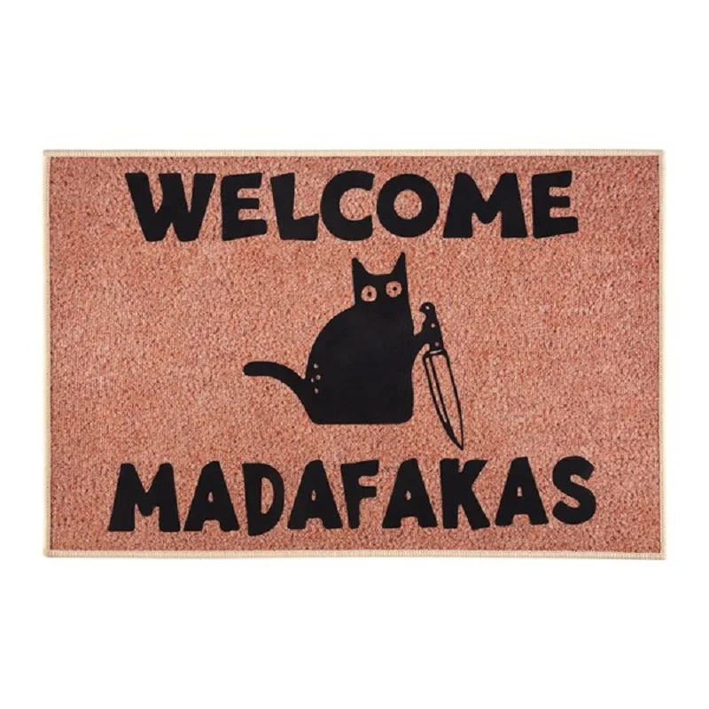 Dark Cat Welcome Madafakas Full Print Doormat Fun Doormat Home Decor Kitchen Bathroom Decor Give People Fun Gifts