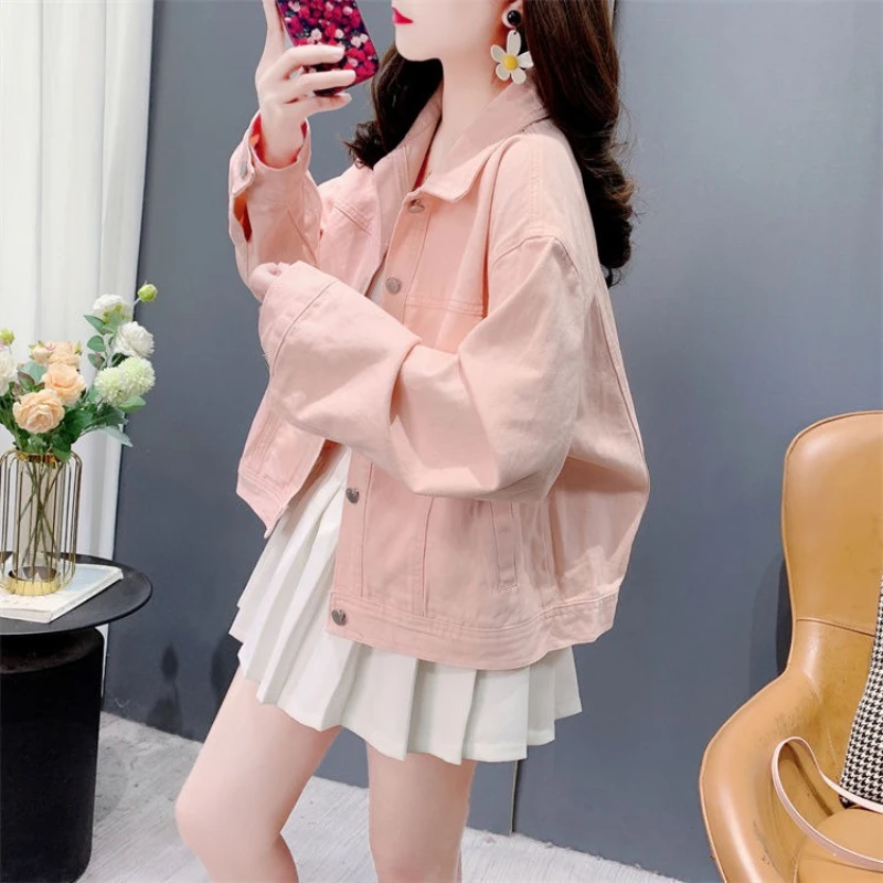 

2025 Spring New Arrival Women's Pink Denim Korean Loose Fit Short Casual Slimming Stylish Outerwear