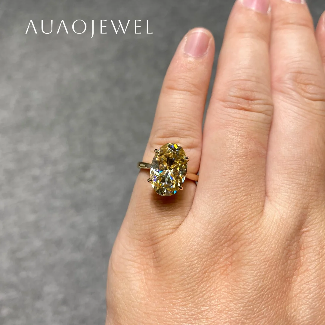 AUAOJEWEL 9.5X14Mm Moissanite Fashion Large Ring 18K Real Gold 925 Sterling Silver Luxury Designer Jewelry Anniversary Gift