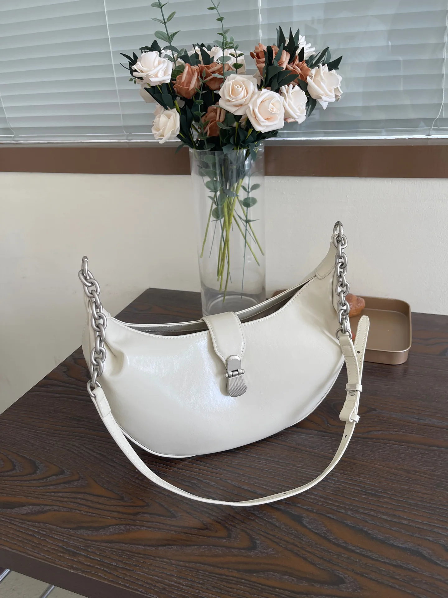 

FIRMRANCH Korean Niche Brand Half Month Design Chain Single Shoulder Underarm Bag Women's Crescent Purse Cowhide Commuting Chic