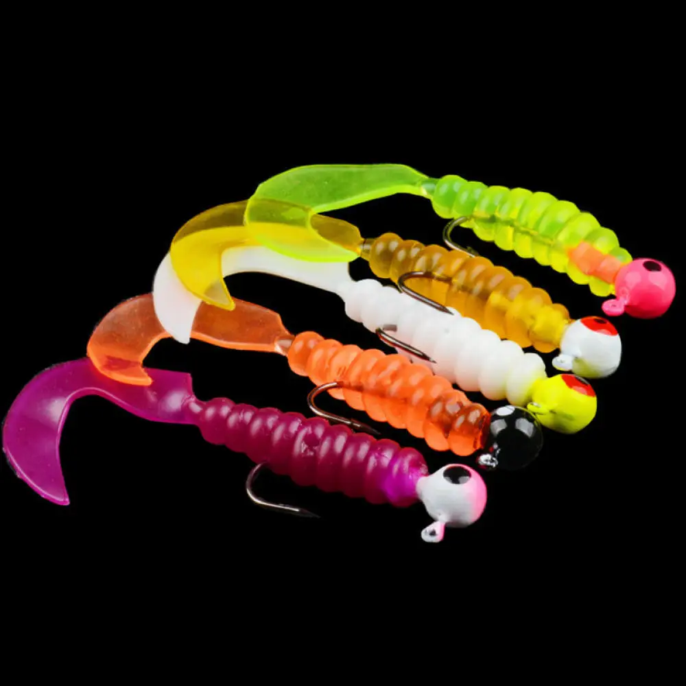 High Quality Soft Fishing Lures Threaded Grub Baits With Jig Hooks For Bass Perch Predator Freshwater Tackle Box