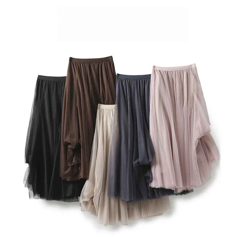 Authentic Women's  Color Mesh Half Skirt Original Tag Cut Garment True Product Order Tailored Stock Pure Color Skirts