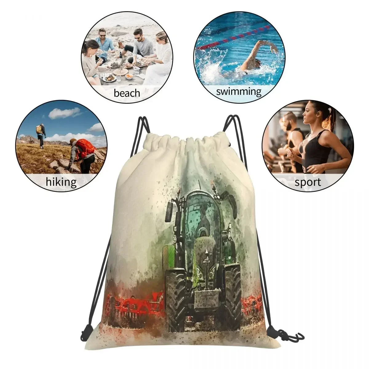 Fendt Tractor Grafting Backpacks Casual Portable Drawstring Bags Drawstring Bundle Pocket Sports Bag BookBag For Travel School