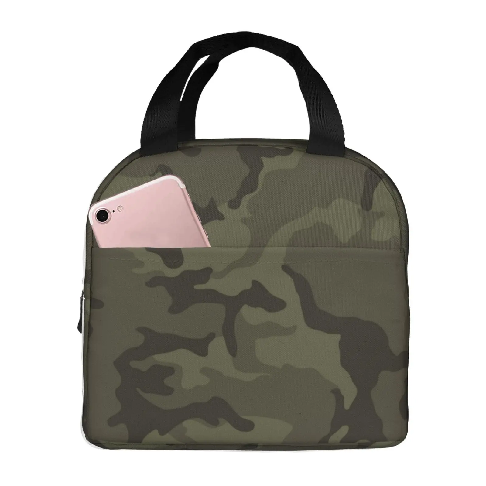Green Brown Camouflage Print Lunch Bag For Girls Funny Lunch Box Fun Picnic Cooler Bag Portable Zipper Oxford Thermal Lunch Bags