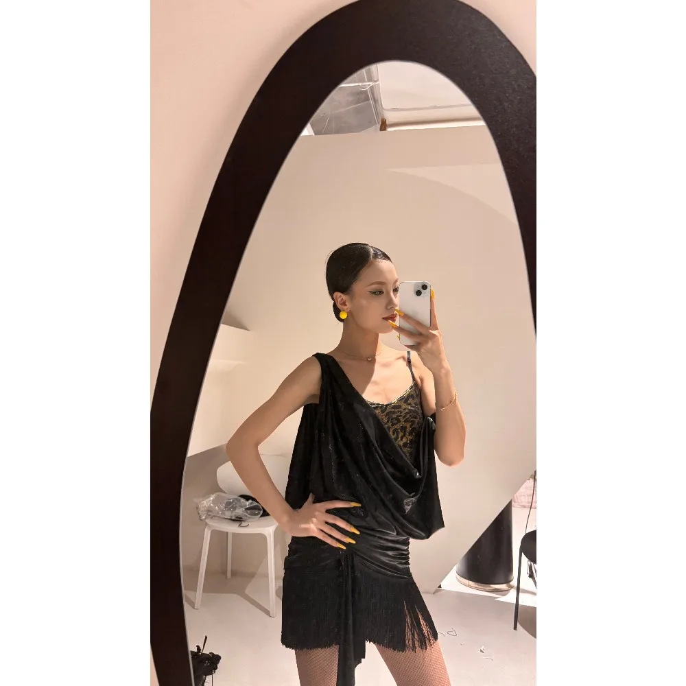 Customized Adult Latin Dance Dress for Women Top Tassels Skirt Set Sasha Professional Cha-cha Samba Practice Performance Costume