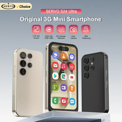 Ufficiale SERVO S24 Ultra Mini Smartphone Android Schermo da 3,75 pollici 3G WCDMA Fotocamera da 2 MP 1 GB + 16 GB Play Store 2 SIM Piccolo telefono cellulare