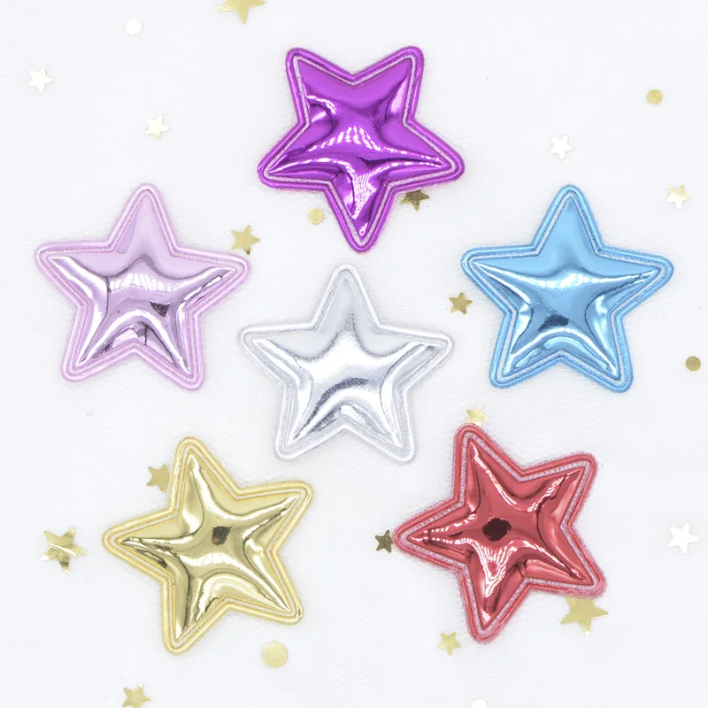 20Pcs/lot 35mm PU Fabric Patches Padded Star Shape Felt Garment Appliques for Hair Hat Decor Giftbox Cake Topper Ornament