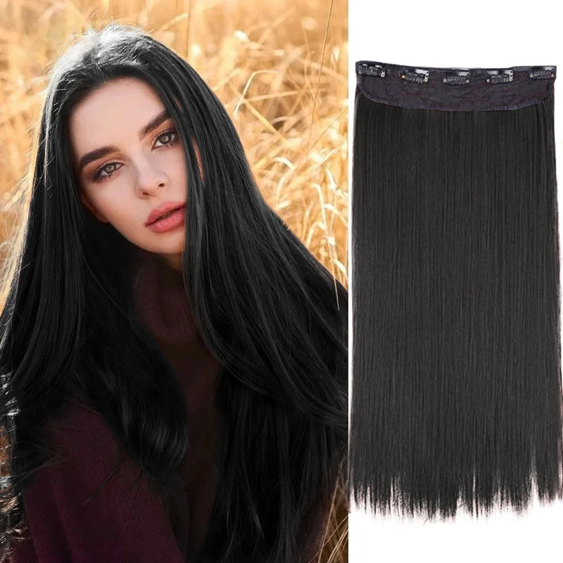 

Straight Clip In Human Hair Extension 1 Piece 5 Clips 3/4 Full Head Clip On Remy Hair Extension Natural Color One-Piece Clip Ins
