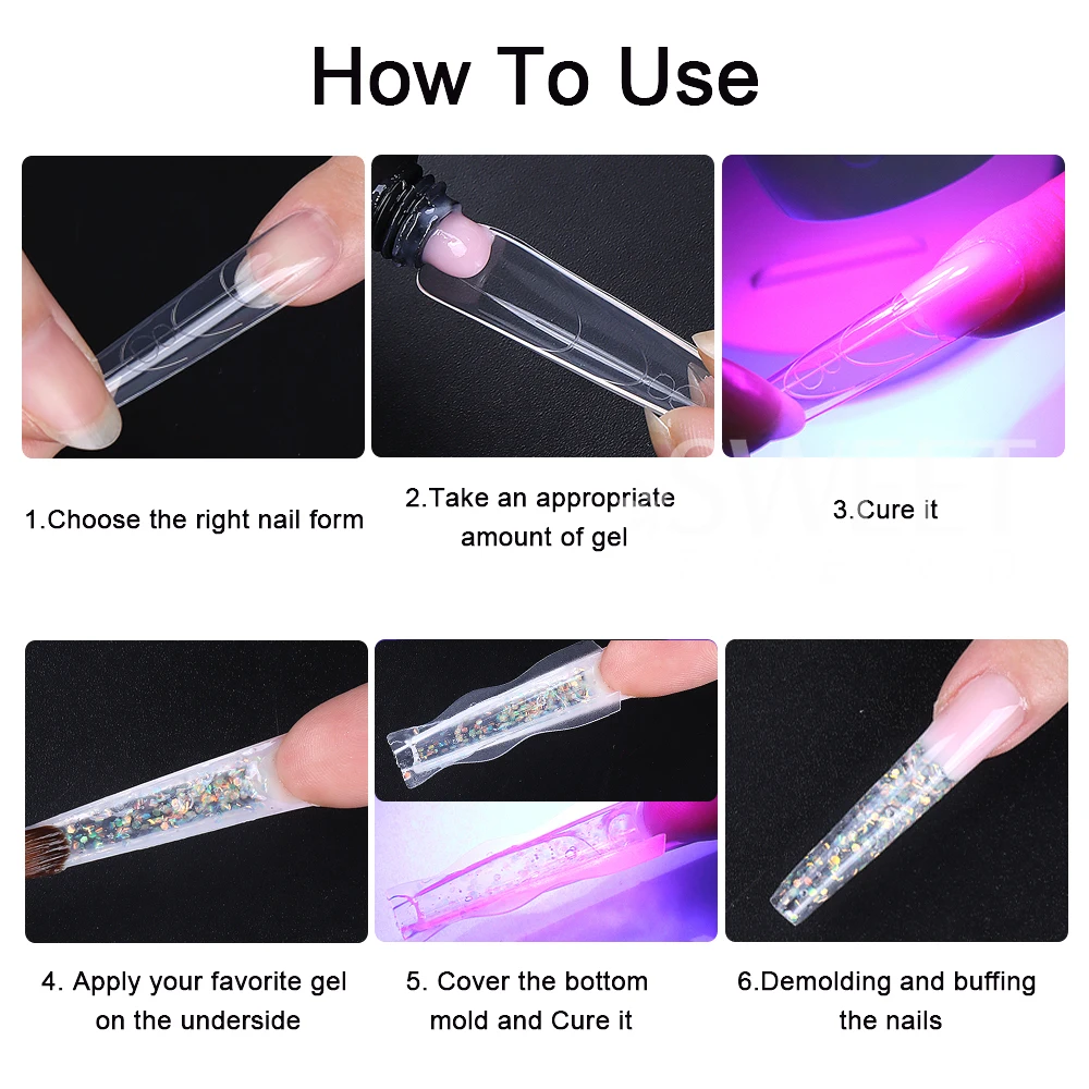 새로운 180개 샌드위치 듀얼 네일 폼 15사이즈 연장용-듀얼 폼 상하형 긴 관 모양 아몬드 네일 아트 폼 매니큐어 도구
