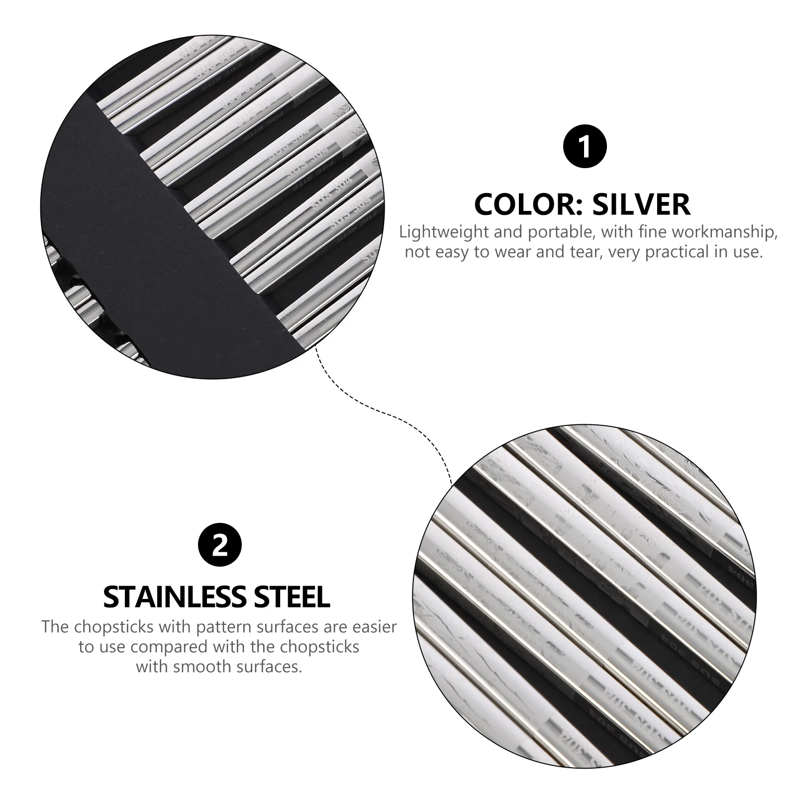 

5Pairs Stainless Steel Chopsticks Reusable Dishwasher Safe Elegant Design Non Slip Easy Clean Kitchen Utensils for Home