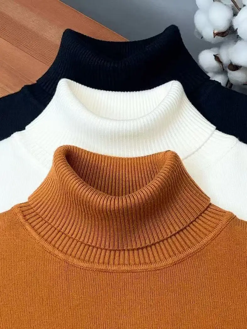 

Мужской вязаный свитер с высоким воротником, приталенный крой с отложным воротником, теплый базовый слой, осенне-зимний цвет, вязаный Sli...