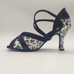 Zapatos de práctica de baile latino para mujer, zapatos de Salsa de leopardo, tacón acampanado DIY, zapatos de baile de salón latino, zapatos de fiesta de Club para mujer, niñas