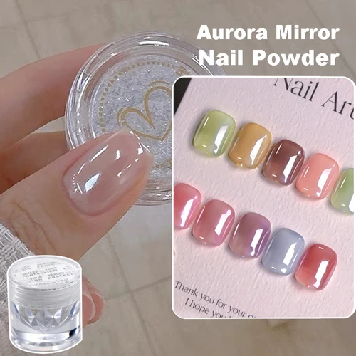 Imagen 1 del producto Polvo para uñas con espejo Aurora chapado de alto brillo, polvo para frotar blanco perla y luz de luna, brillo para uñas en polvo cromado para manicura superbrillante