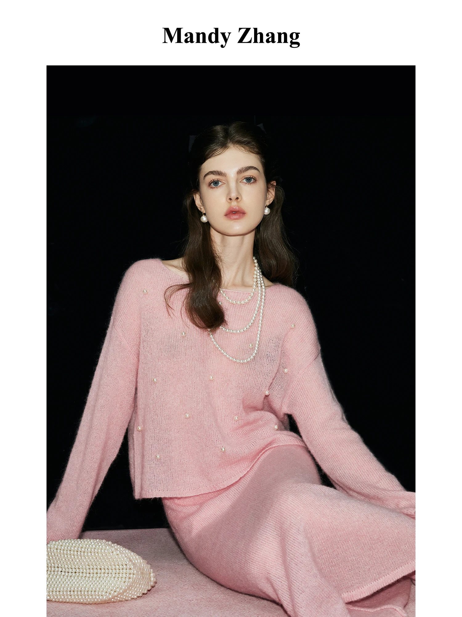 

MandyZhang Ele Lazy Miss Camere, шерстяной трикотаж, женский осенне-зимний розовый вязаный свитер, свободный крой, круглый Ne