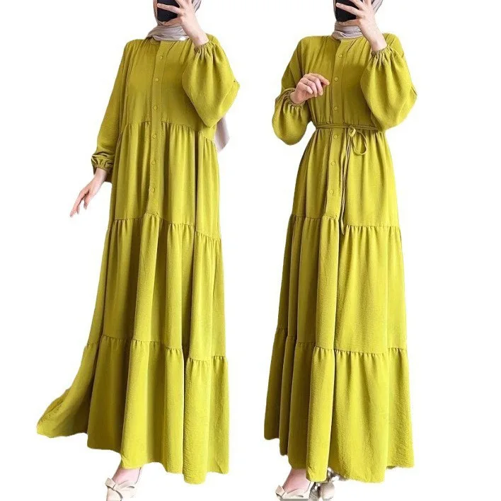 

Мусульманские модные платья с длинным рукавом, простой стиль, турецкое платье, мусульманское платье с круглым вырезом, сплошной цвет, исламская одежда