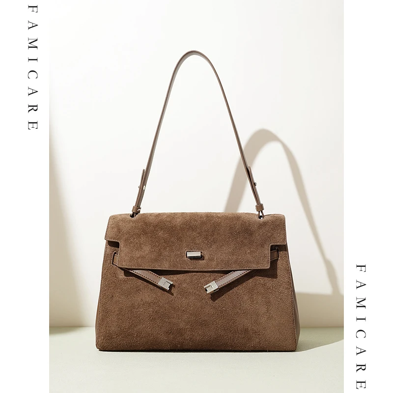 

2025 Fall Winter New Spacious Tote Bag Vintage Minimalist Versatile Underarm Messenger Bag Women Suede Leather Commuting Handbag