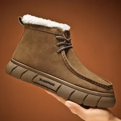 Men's Outdoor Cold Resistant Short Boots  Winter Classic Retro Fashion Plush Warm Snow Boots Comfortable Casual Cotton Shoes