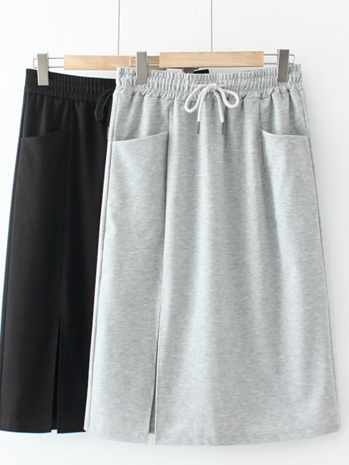 New Summer Korean Sle plus Size Women's A-Line Skirt with Belt Double kets Slit High Waist Midi Cotton Polyester Blend