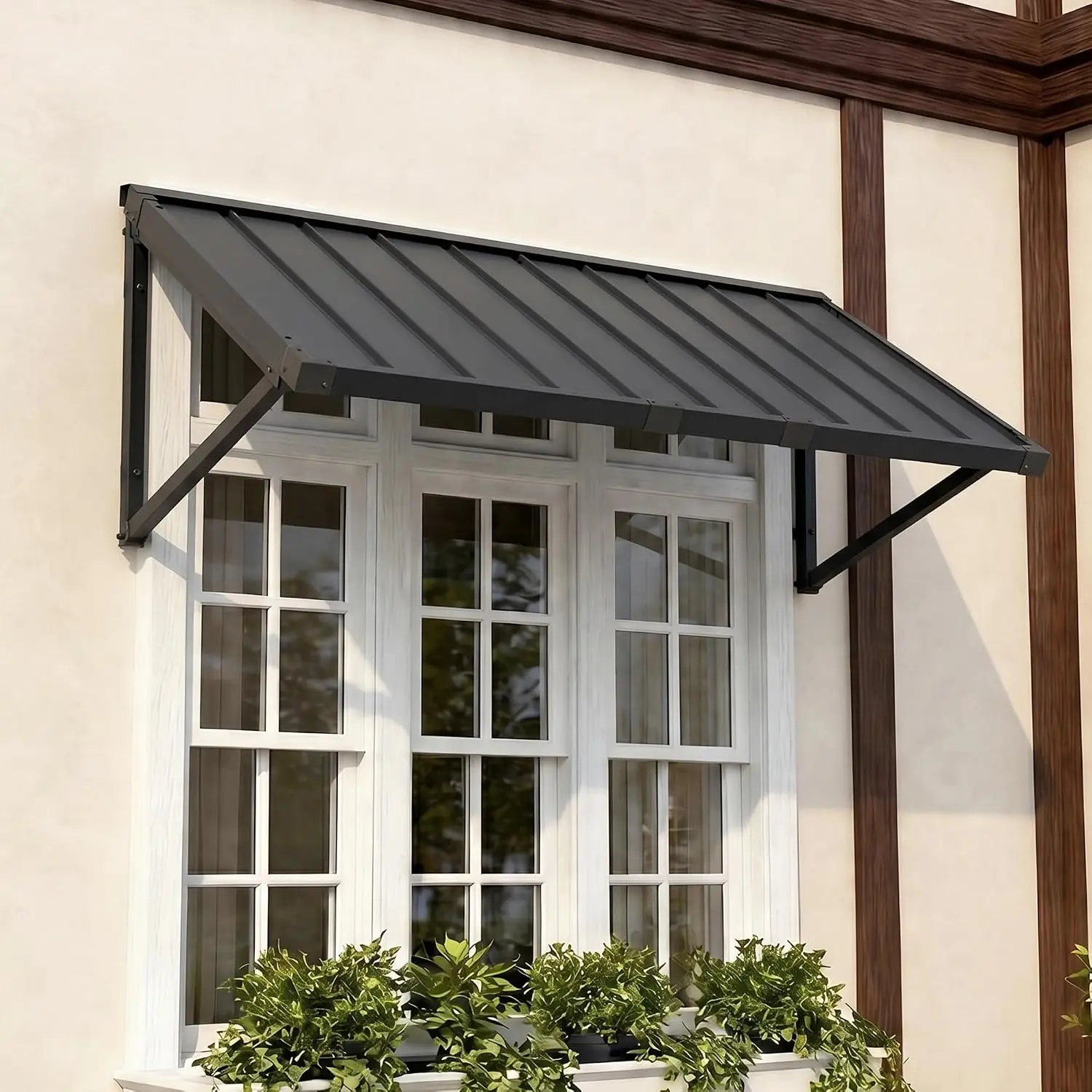 60x24 Metal Awning for Door, Window, Patio - All-Weather Sunshade, Dark Grey