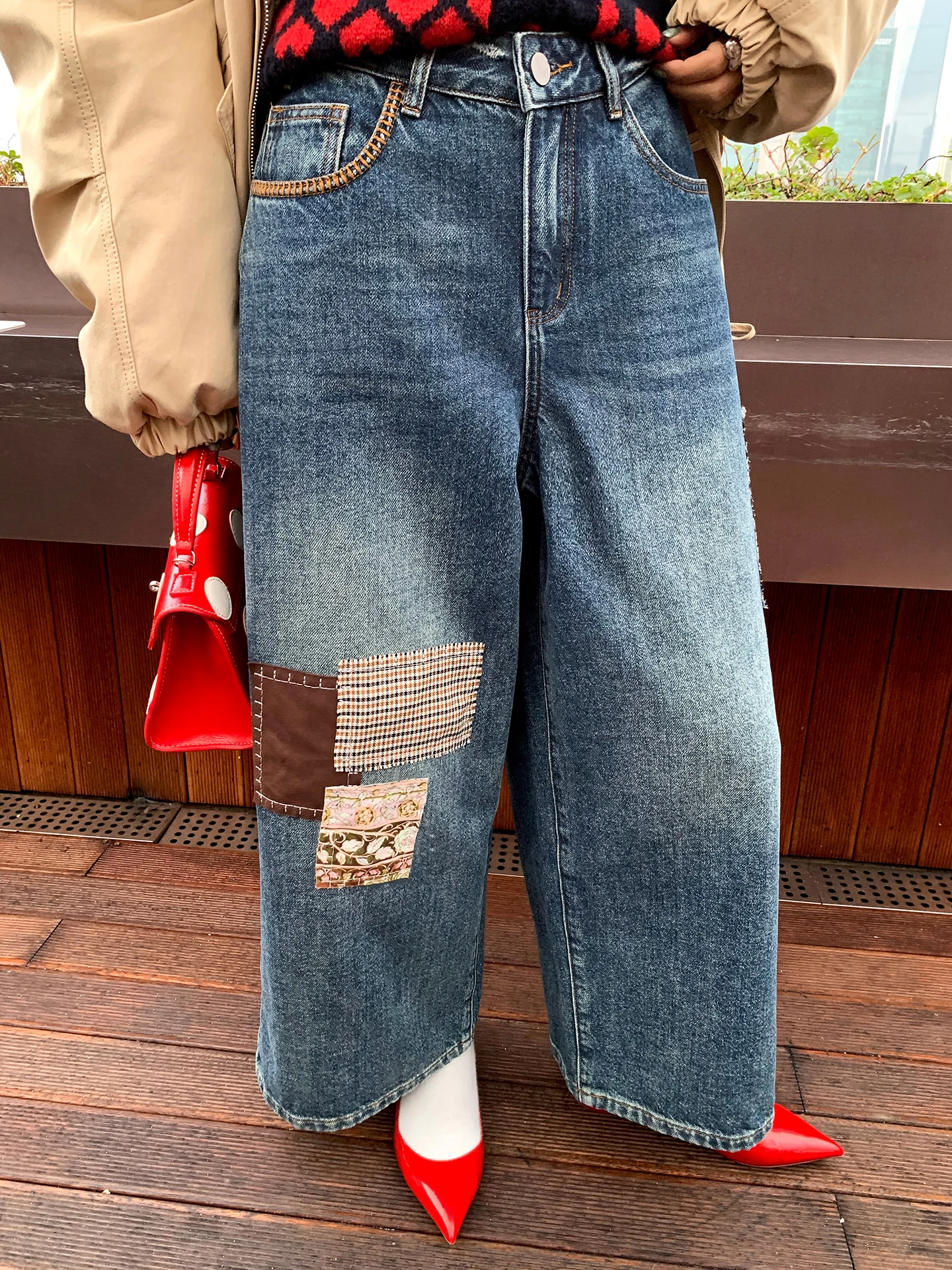 

Джинсы женские с высокой талией и широкими штанинами, модный дизайн, свободный крой, маленький размер, корейский стиль, хлопковая смесь, на пуговицах