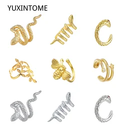 1PC Plated 24K Gold Vintage Creative Snake/Leaf 925 Silver Clip on Earrings for Women Gothic No Piercing Ear Cuff Party Gift