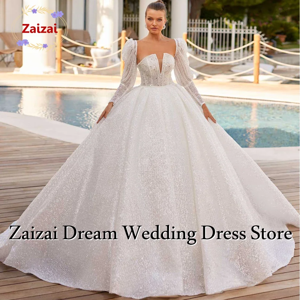 Customized Luxury Ball Gown Wedding Dresses See Through Beaded Lace Bridal Gowns with Removable Sleeves Vestidos De Novia