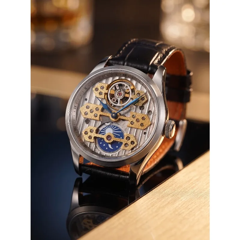 Sanjinqiao Hollow Mechanical Watch Men's Retro Business Manual Watch Niche Light Luxury