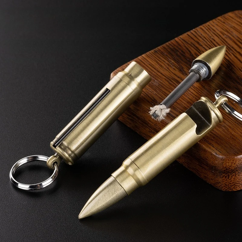 Bullet 10,000 Matches with Bottle Opener, Portable Pendant Keychain, Kerosine Lighter, Outdoor Fire Making Gadget