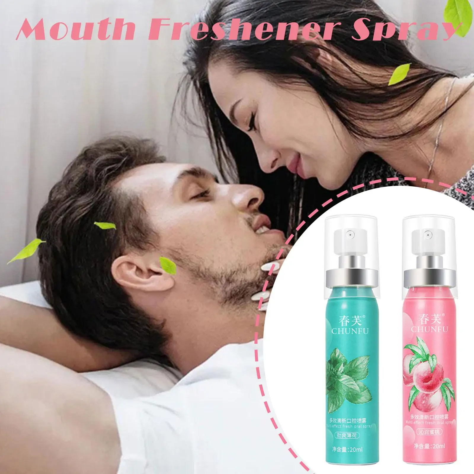 CHUNFU-Désodorisant multi-effets pour la bouche, spray buccal pour éliminer la mauvaise haleine, saveur menthe et pêche