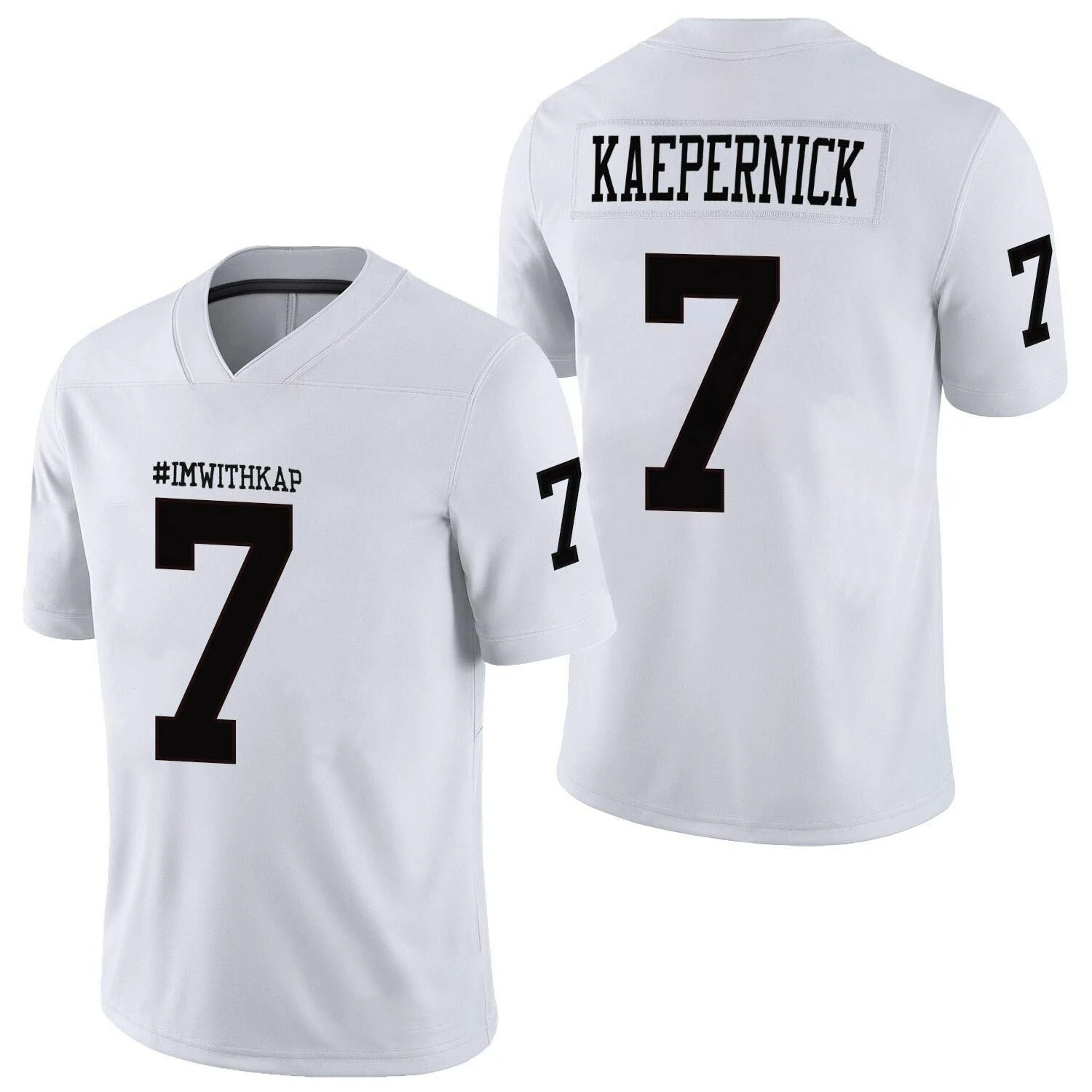 Camiseta de fútbol - Blanca con detalles negros "Kaepernick 7" " # InWithKap" Slogan Athletic Jersey Estampados 3D HD