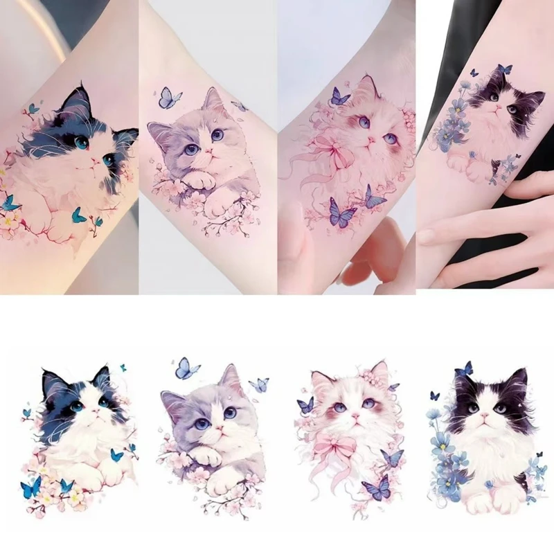 

4pc/Lot Butterfly Cute Cat Temporary Tattoo Stickers Color Waterproof Angel Cat Lasting Fake Tattoo Arm Cartoon Tatto Sticker