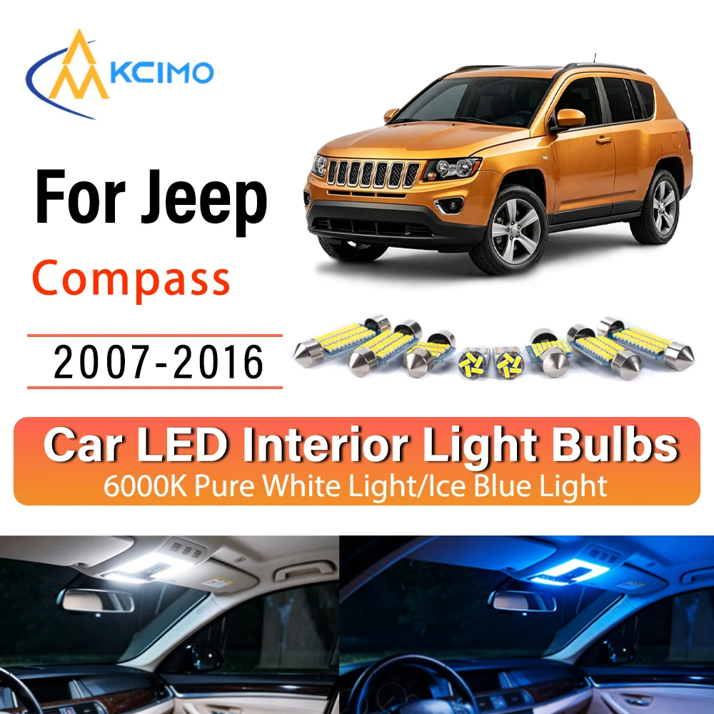 Cozy Premium LED Interior Lights For Jeep Compass 2007-2016, Quick Setup Blue Light, White Light Kit Sturdy Long Lasting
