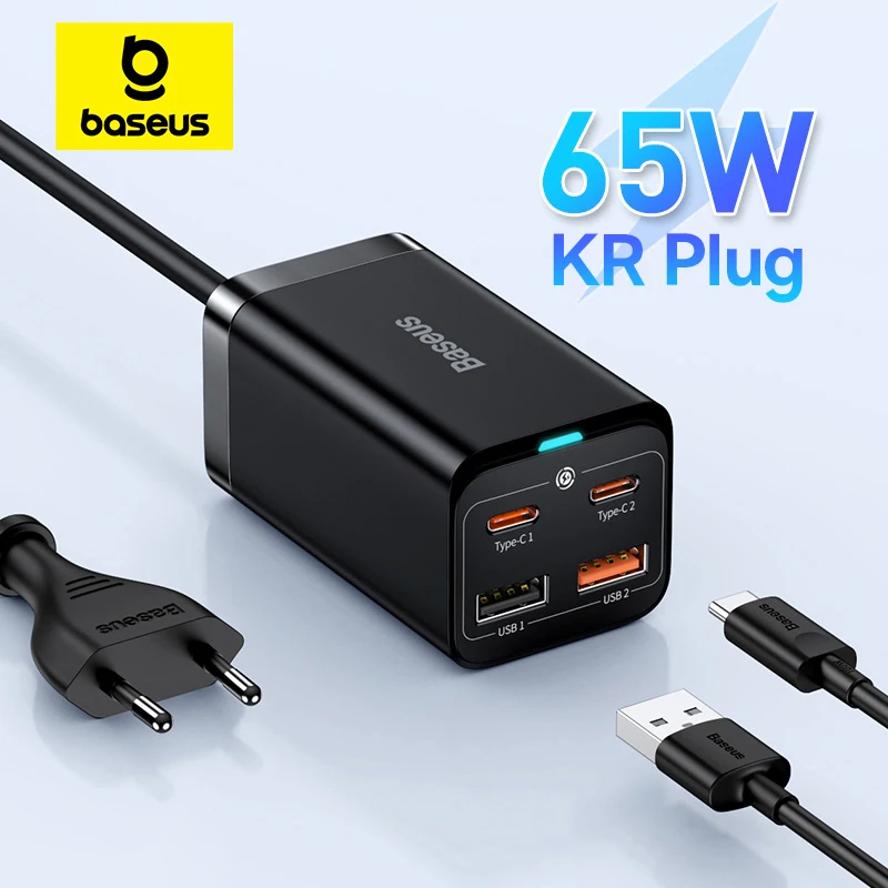 

【KR Plug】Baseus 65W Desktop Charger For Laptop Tablet Fast Charger For Samsung S25 S24 S23 iPhone Phone Charger GaN Charger
