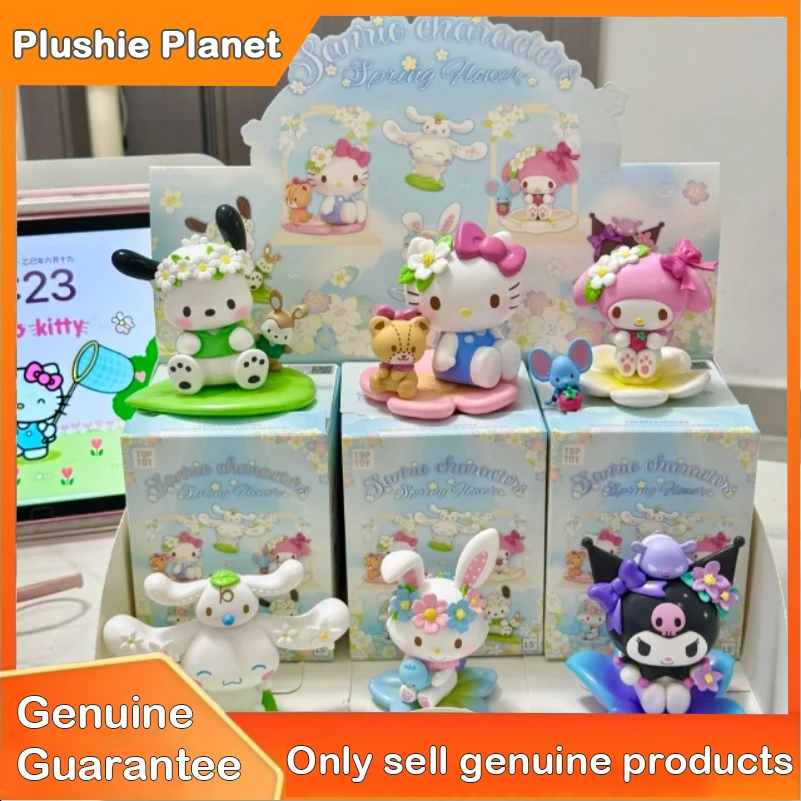 

Подлинная Sanrio, весенняя цветочная серия, слепая коробка Hello Kitty Kuromi Melody Cinnamoroll, модель куклы, орнамент, подарочные игрушки-сюрпризы